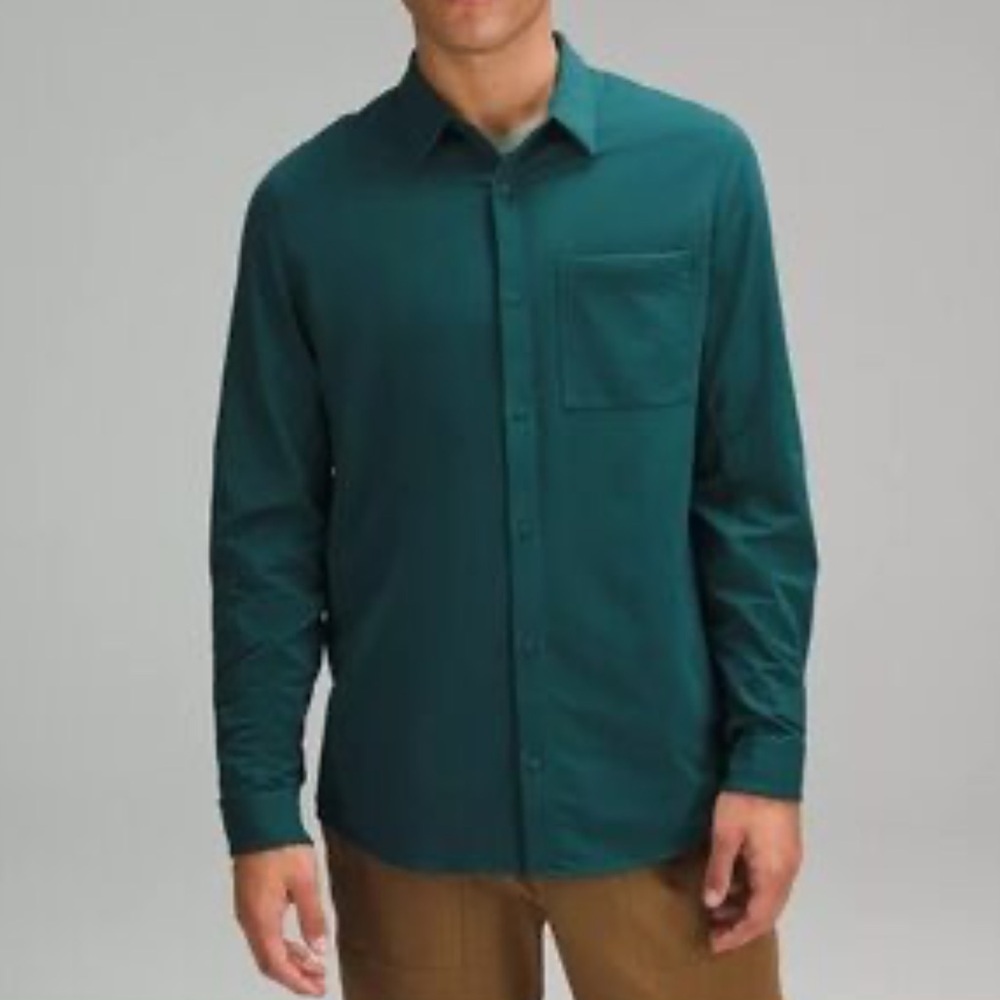 Lululemon Commission Long-Sleeve Shirt Storm Teal Wrinkle Free Sweat Wicking XL